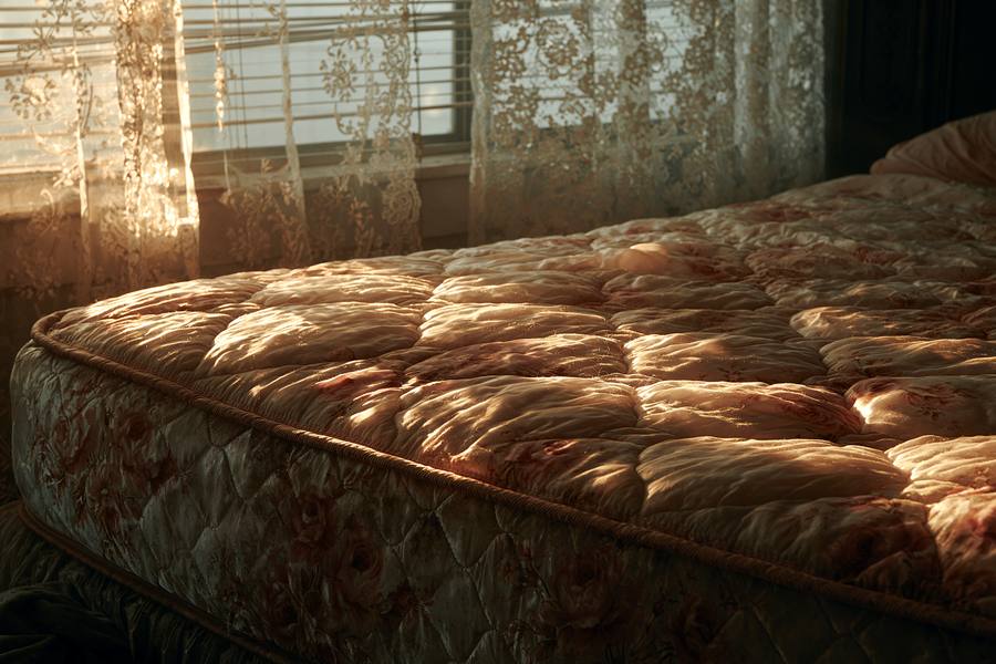 The Inheritance — a gently loved floral quilted mattress in warm afternoon light